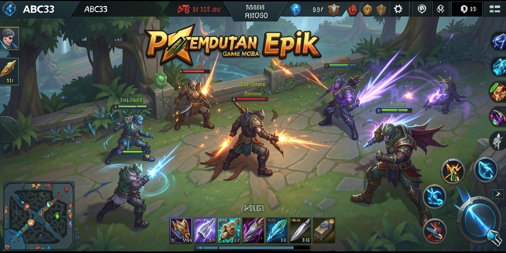 Tangkapan layar permainan ABC33 dengan aksi pertempuran MOBA yang intens.
