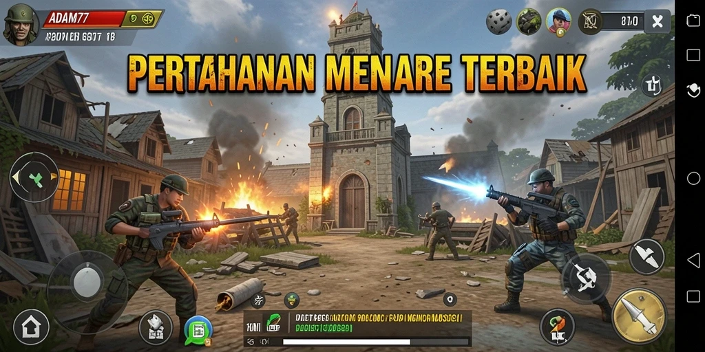 Tampilan gameplay ADAM77 yang mendebarkan dalam pertempuran Tower Defense.