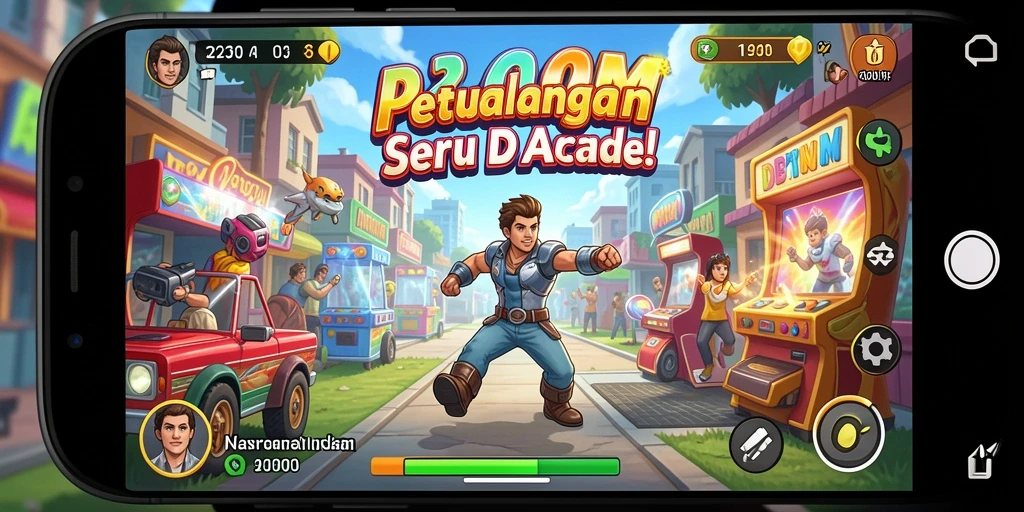 Screenshot D200M menampilkan aksi gameplay Arcade yang seru dan menantang.