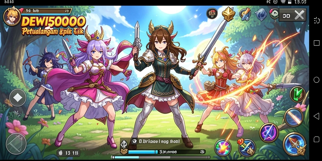 Tampilan gameplay menarik di DEWI5000 dengan karakter anime yang menawan.