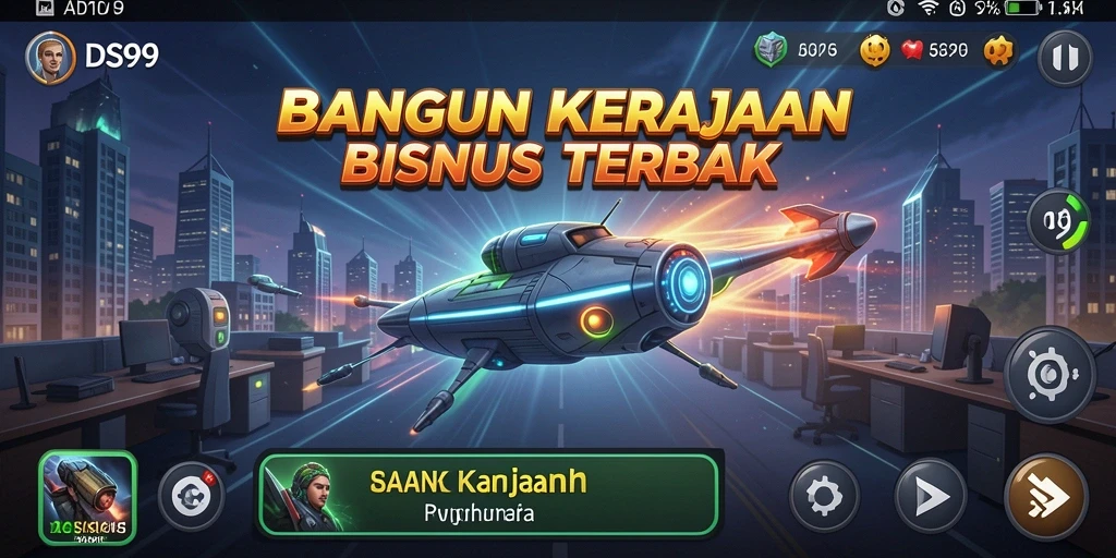 Tangkapan layar gameplay DS99 menampilkan momen membangun kerajaan bisnis.