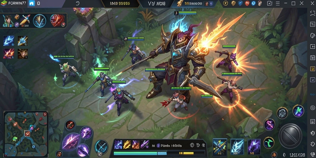 Tangkapan layar gameplay <strong>FORWIN77</strong> yang menunjukkan aksi MOBA yang seru.