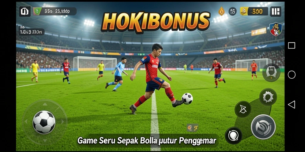 Gameplay HOKIBONUS menampilkan aksi seru dalam pertandingan sepak bola.