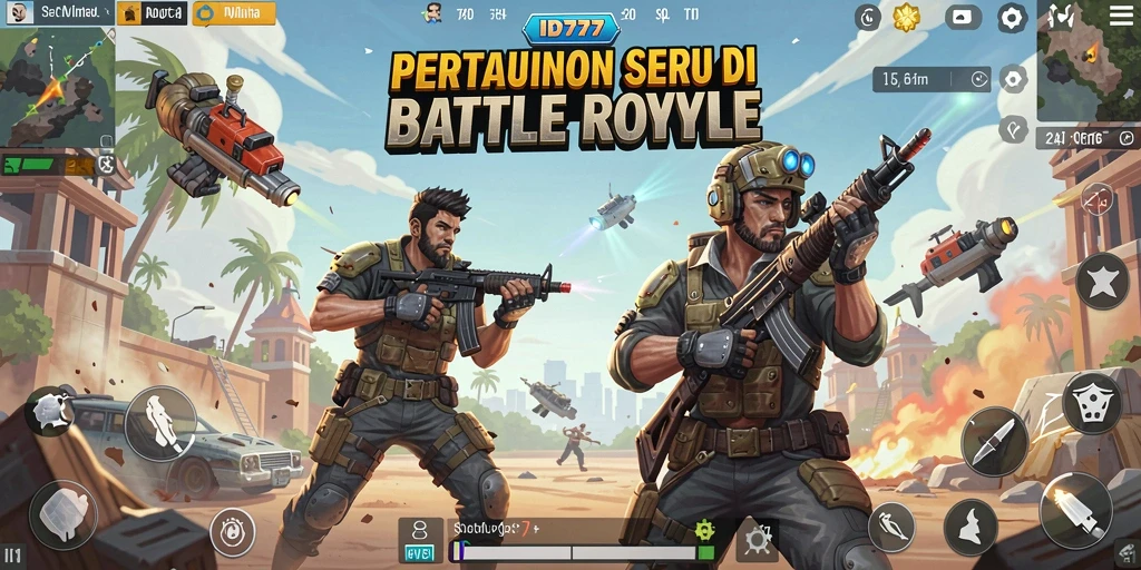 Gameplay mendebarkan dalam ID777 dengan aksi Battle Royale intens.