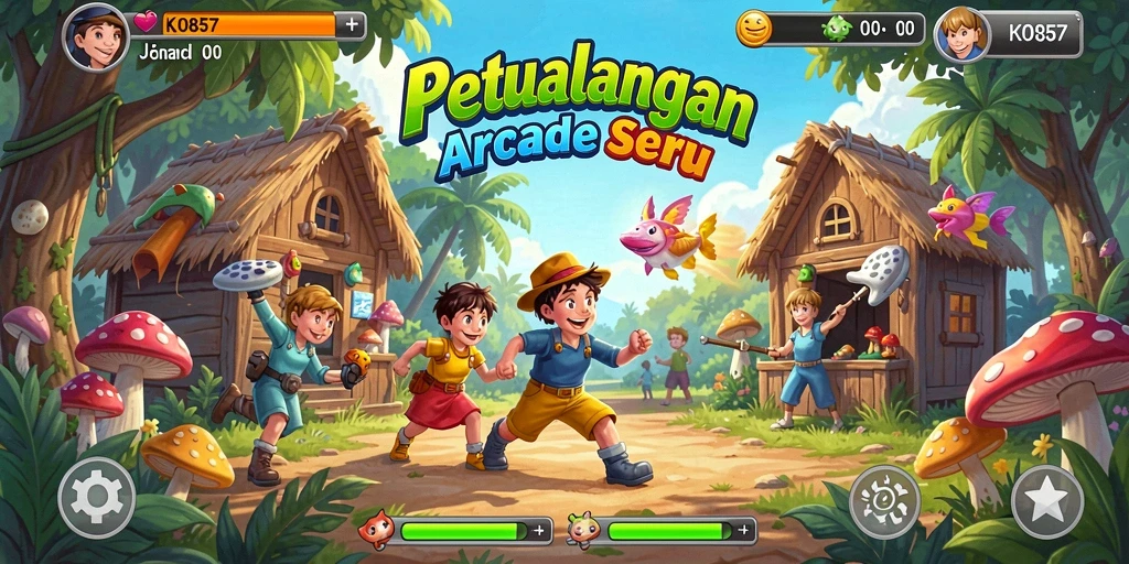 Screenshot KO857 menunjukkan karakter yang beraksi dalam gameplay Arcade yang seru.