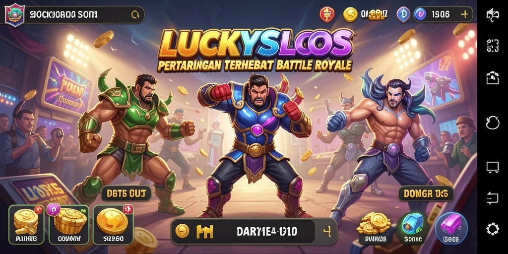 Tangkapan layar gameplay LUCKYSLOTS yang menunjukkan pertempuran seru para pemain.