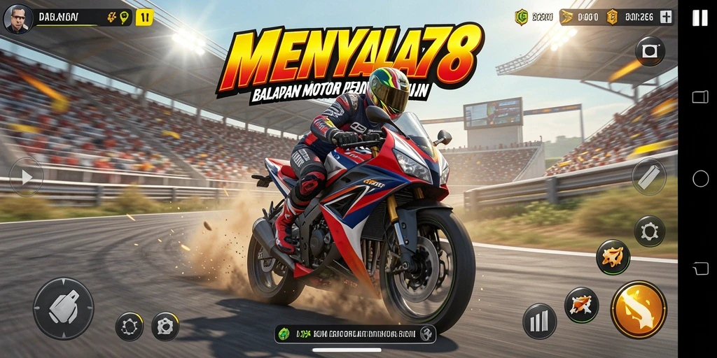 Tampilan gameplay balapan motor yang mendebarkan di MENYALA78.