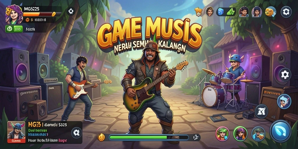 Tampilan gameplay MG525 yang menampilkan antarmuka interaktif dan lagu-lagu populer.