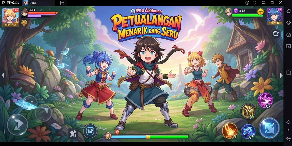 Tampilan gameplay PP444 yang penuh aksi dan karakter anime menarik.