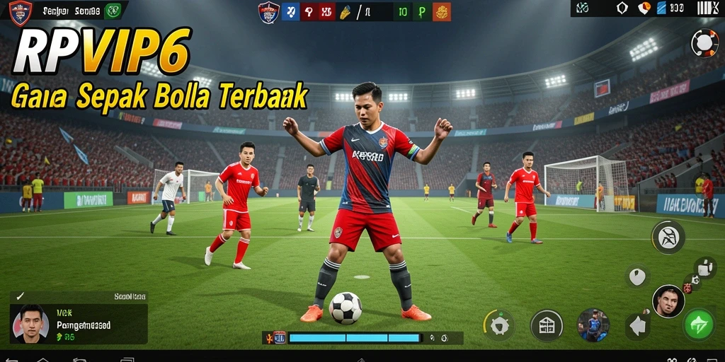 Tampilan gameplay RPVIP6 dengan aksi seru di lapangan sepak bola.