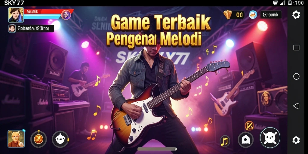 Tampilan gameplay <strong>SKY77</strong> yang penuh warna dan dinamis saat memainkan musik.