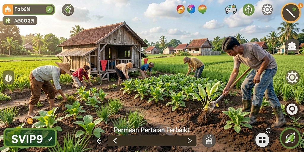 Gameplay seru di SVIP9 dengan aktivitas bertani yang mendalam.